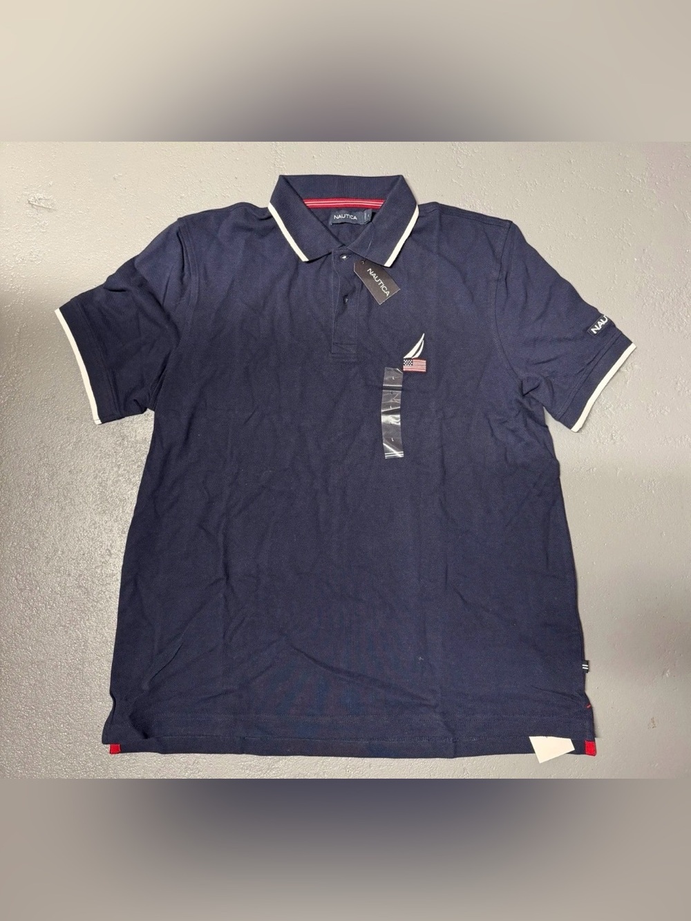 NWT Nautica Men’s Navy Logo Polo Shirt Short Sleeve Size Large